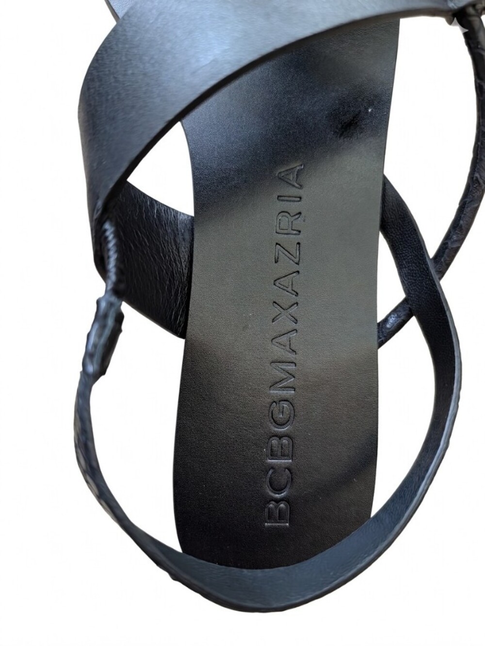 BCBGMAXAZRIA Black Leather Strappy Flat Sandals - Picture 4 of 6